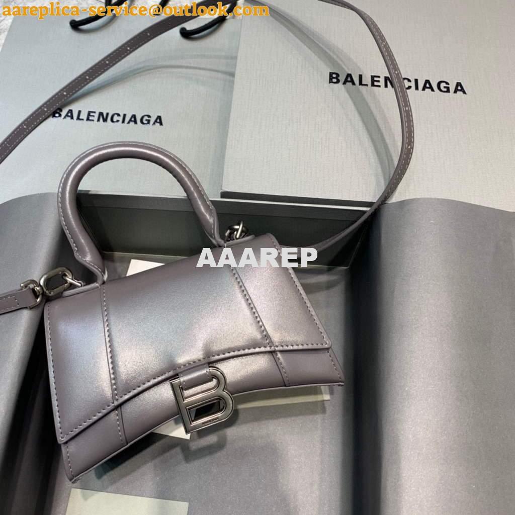 Replica Balenciaga 592833 Hourglass XS Top Handle Leather Bag Black Silver 10