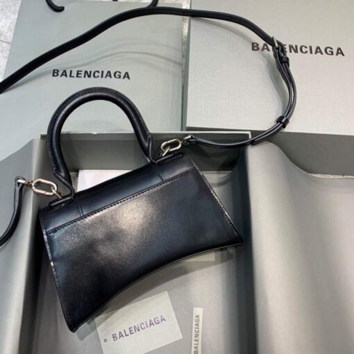 Replica Balenciaga 592833 Hourglass XS Top Handle Leather Bag Black Silver 2