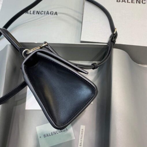 Replica Balenciaga 592833 Hourglass XS Top Handle Leather Bag Black Silver 3