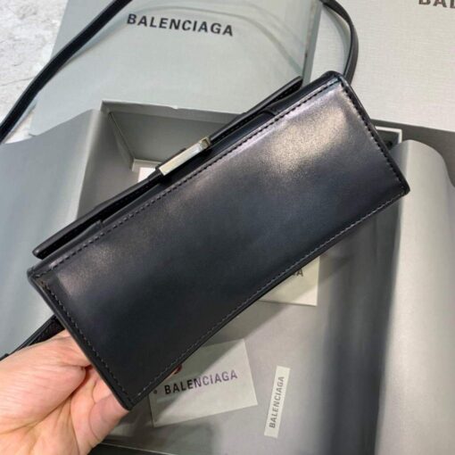 Replica Balenciaga 592833 Hourglass XS Top Handle Leather Bag Black Silver 4