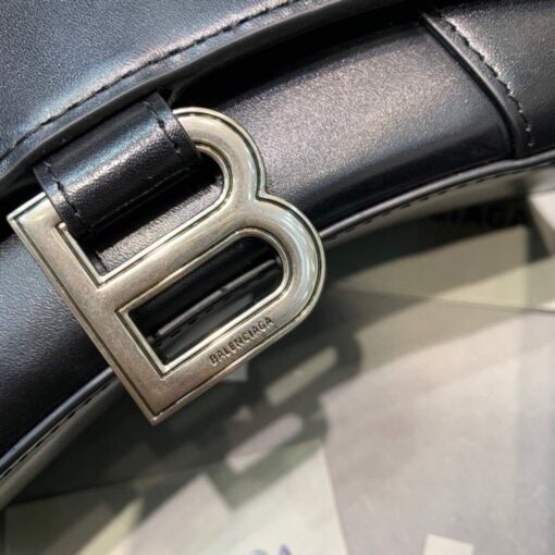 Replica Balenciaga 592833 Hourglass XS Top Handle Leather Bag Black Silver 5