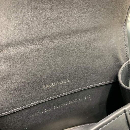 Replica Balenciaga 592833 Hourglass XS Top Handle Leather Bag Black Silver 8