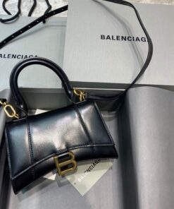 Replica Balenciaga 592833 Hourglass XS Top Handle Leather Bag Black Gold