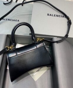 Replica Balenciaga 592833 Hourglass XS Top Handle Leather Bag Black Gold 2