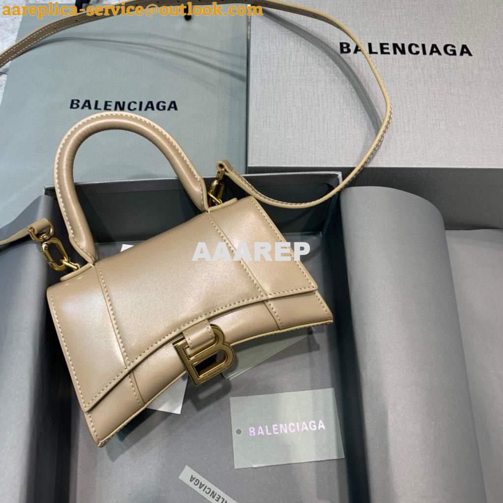 Replica Balenciaga 592833 Hourglass XS Top Handle Leather Bag Black Gold 9