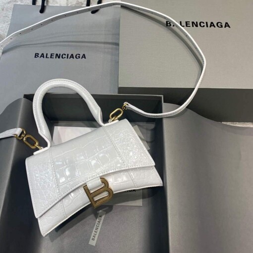 Replica Balenciaga 592833 Hourglass XS Top Handle Bag White Gold