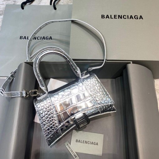 Replica Balenciaga 592833 Hourglass XS Top Handle Bag Silver