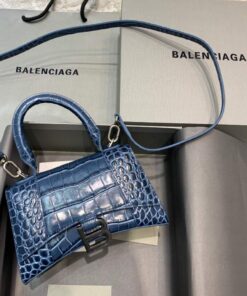 Replica Balenciaga 592833 Hourglass XS Top Handle Bag Navy Blue Silver