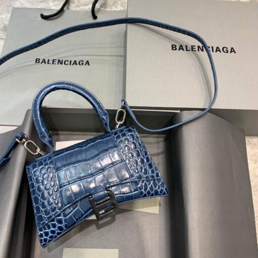 Replica Balenciaga 592833 Hourglass XS Top Handle Bag Navy Blue Silver