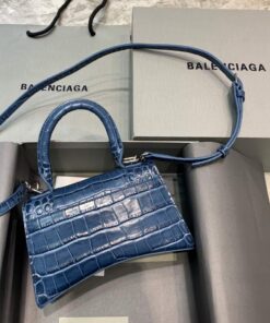 Replica Balenciaga 592833 Hourglass XS Top Handle Bag Navy Blue Silver 2