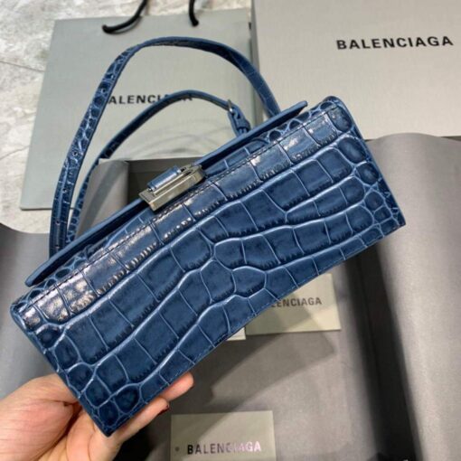 Replica Balenciaga 592833 Hourglass XS Top Handle Bag Navy Blue Silver 4