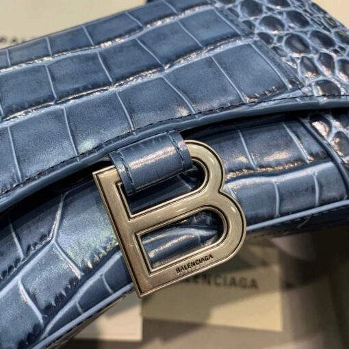 Replica Balenciaga 592833 Hourglass XS Top Handle Bag Navy Blue Silver 5