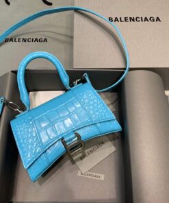 Replica Balenciaga 592833 Hourglass XS Top Handle Bag Blue Silver
