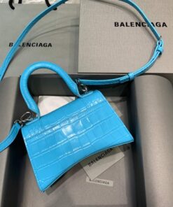 Replica Balenciaga 592833 Hourglass XS Top Handle Bag Blue Silver 2