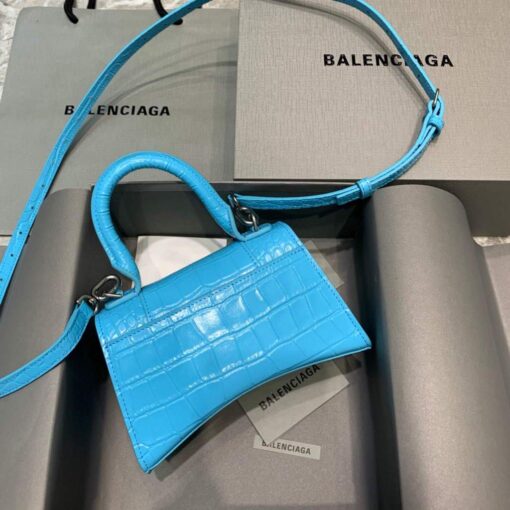 Replica Balenciaga 592833 Hourglass XS Top Handle Bag Blue Silver 2