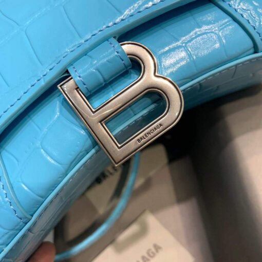 Replica Balenciaga 592833 Hourglass XS Top Handle Bag Blue Silver 6