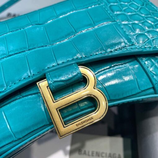 Replica Balenciaga 592833 Hourglass XS Top Handle Bag Blue Gold 5