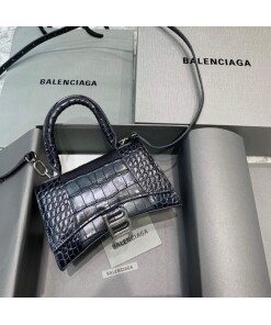 Replica Balenciaga 592833 Hourglass XS Top Handle Bag Black Silver