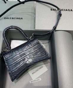 Replica Balenciaga 592833 Hourglass XS Top Handle Bag Black Silver 2