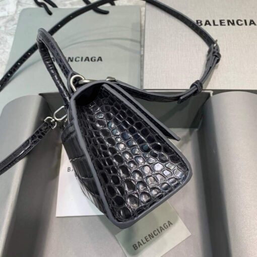 Replica Balenciaga 592833 Hourglass XS Top Handle Bag Black Silver 3