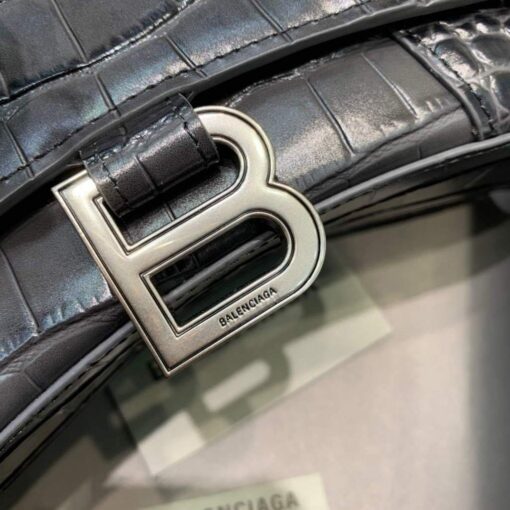 Replica Balenciaga 592833 Hourglass XS Top Handle Bag Black Silver 6