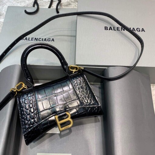 Replica Balenciaga 592833 Hourglass XS Top Handle Bag Black Gold