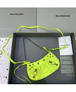 Replica Balenciaga 6940271VG9 Le Cagole Mini Multipouch in Lemon Yellow Arena lambskin
