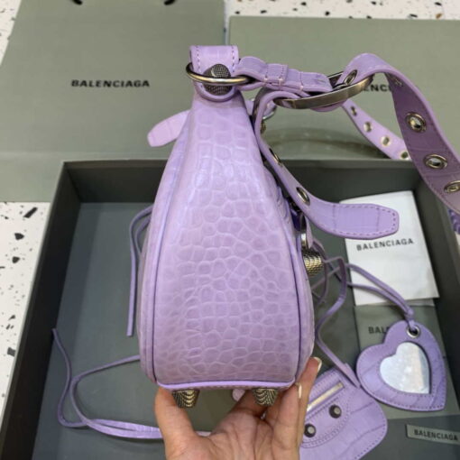 Replica Balenciaga 67130723 Women's Le Cagole Small Shoulder Bag Crocodile Embossed In Purple 3