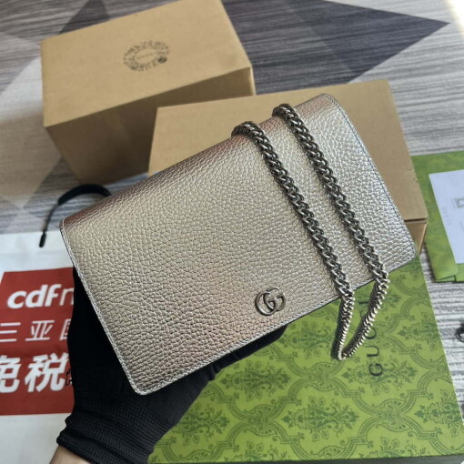 Replica Gucci 497985 GG Marmont Leather Mini Chain Bag Silver 4