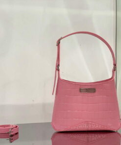 Replica Balenciaga 695589 Women's XX Small Hobo Bag Crocodile Embossed Pink 2