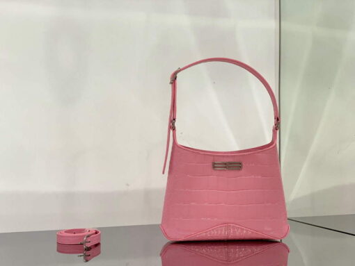 Replica Balenciaga 695589 Women's XX Small Hobo Bag Crocodile Embossed Pink 2