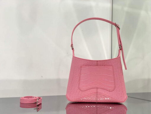 Replica Balenciaga 695589 Women's XX Small Hobo Bag Crocodile Embossed Pink 4