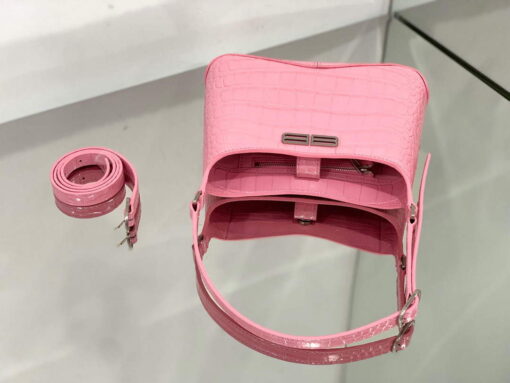 Replica Balenciaga 695589 Women's XX Small Hobo Bag Crocodile Embossed Pink 6