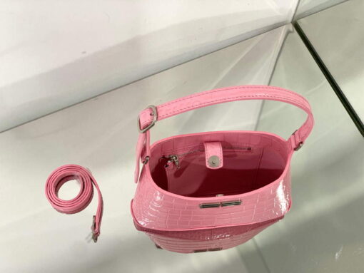 Replica Balenciaga 695589 Women's XX Small Hobo Bag Crocodile Embossed Pink 8