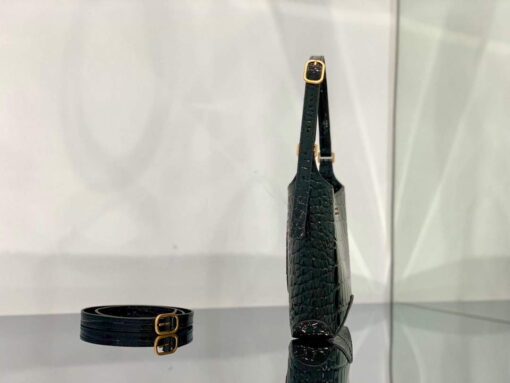 Replica Balenciaga 695589 Women's XX Small Hobo Bag Crocodile Embossed Black 3