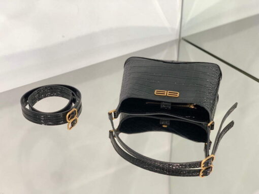 Replica Balenciaga 695589 Women's XX Small Hobo Bag Crocodile Embossed Black 6