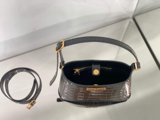 Replica Balenciaga 695589 Women's XX Small Hobo Bag Crocodile Embossed Black 8
