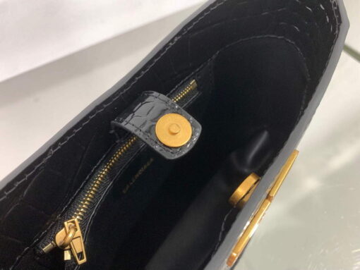 Replica Balenciaga 695589 Women's XX Small Hobo Bag Crocodile Embossed Black 9