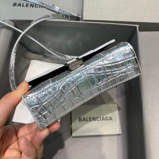 Replica Balenciaga 664676 Hourglass Mini Top Handle Crocodile Bag Silver 4