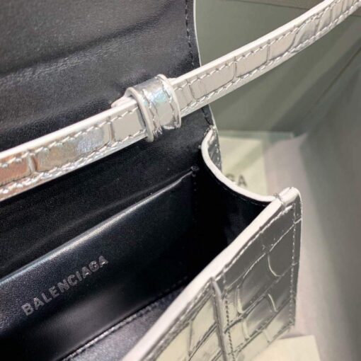 Replica Balenciaga 664676 Hourglass Mini Top Handle Crocodile Bag Silver 7