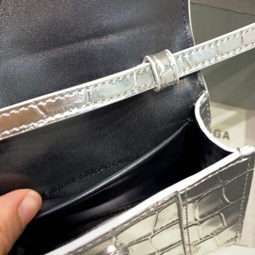Replica Balenciaga 664676 Hourglass Mini Top Handle Crocodile Bag Silver 8