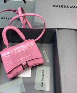 Replica Balenciaga 664676 Hourglass Mini Top Handle Crocodile Bag Pink