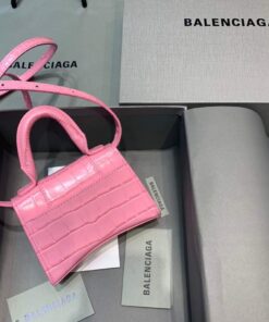 Replica Balenciaga 664676 Hourglass Mini Top Handle Crocodile Bag Pink 2