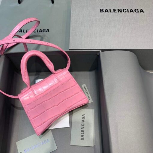 Replica Balenciaga 664676 Hourglass Mini Top Handle Crocodile Bag Pink 2