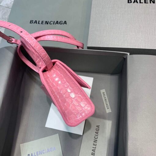 Replica Balenciaga 664676 Hourglass Mini Top Handle Crocodile Bag Pink 3