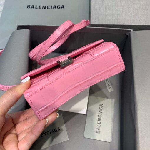 Replica Balenciaga 664676 Hourglass Mini Top Handle Crocodile Bag Pink 4