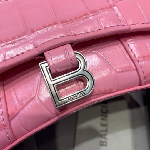 Replica Balenciaga 664676 Hourglass Mini Top Handle Crocodile Bag Pink 5