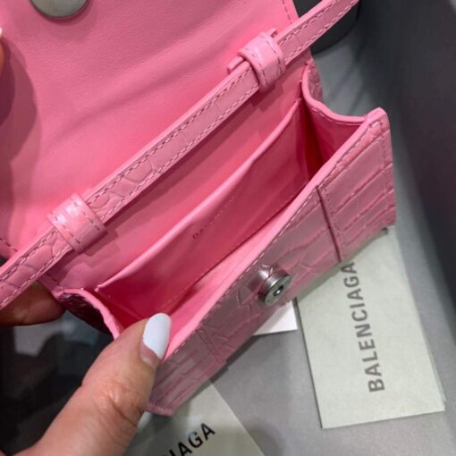 Replica Balenciaga 664676 Hourglass Mini Top Handle Crocodile Bag Pink 6