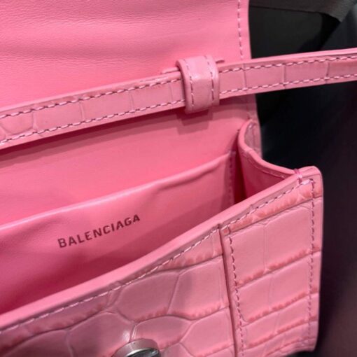 Replica Balenciaga 664676 Hourglass Mini Top Handle Crocodile Bag Pink 7