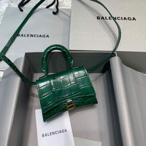 Replica Balenciaga 664676 Hourglass Mini Top Handle Crocodile Bag Green